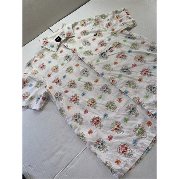 Vans Shirt Mens Large White Multicolor Skulls Dia De Los Muertos Cotton Skater - Picture 3 of 13